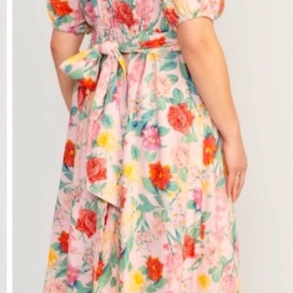 Old Navy | 2023 Linen Blend Floral Short Sleeve Twist Front Wrap Maxi Dress